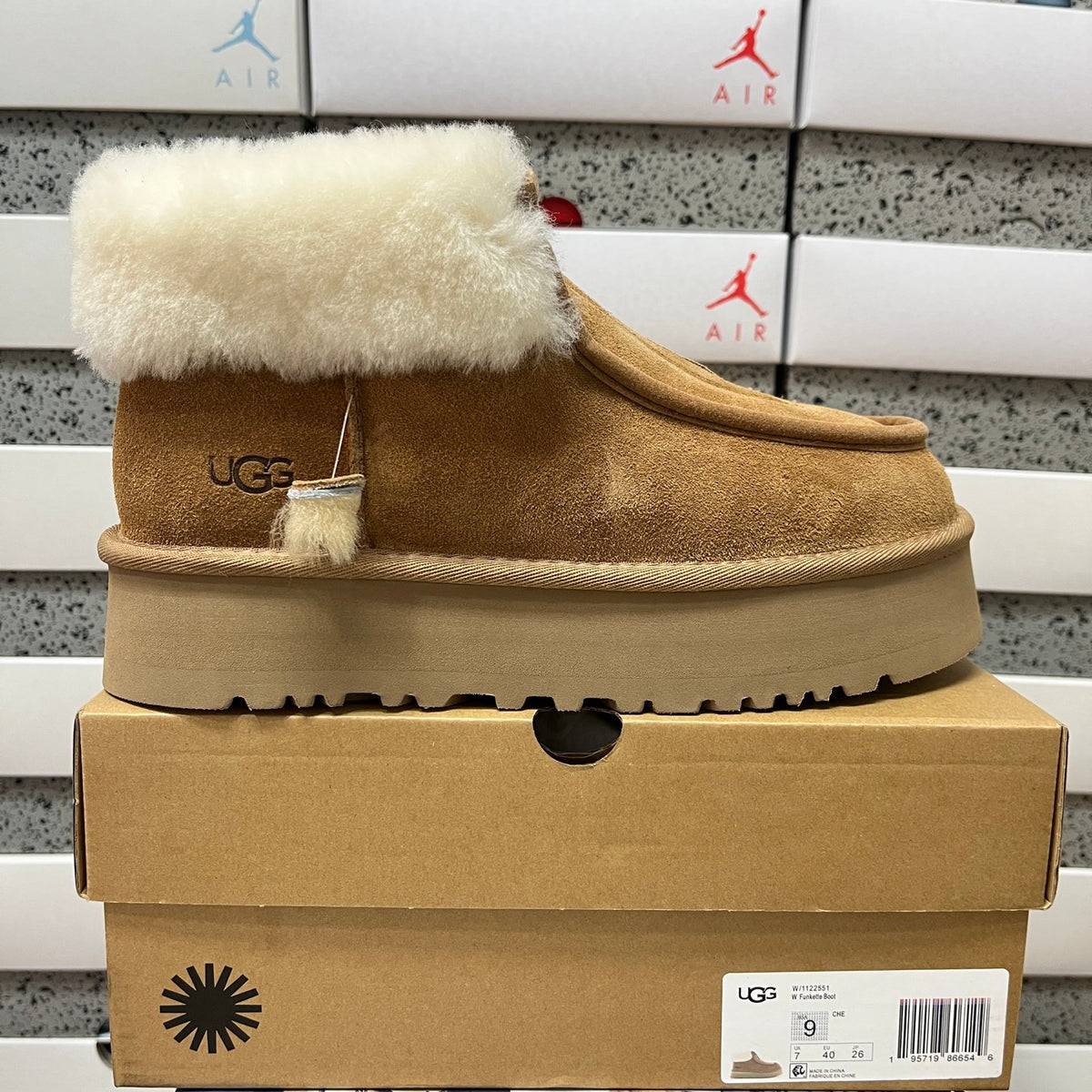 UGG Chestnut Platform Ankle Boots with Cream Plush Cuff