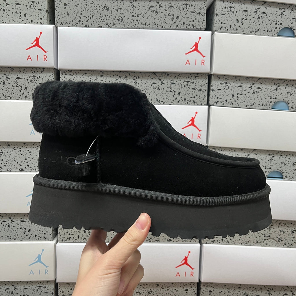 UGG Black Platform Ankle Boots with Plush Cuff
