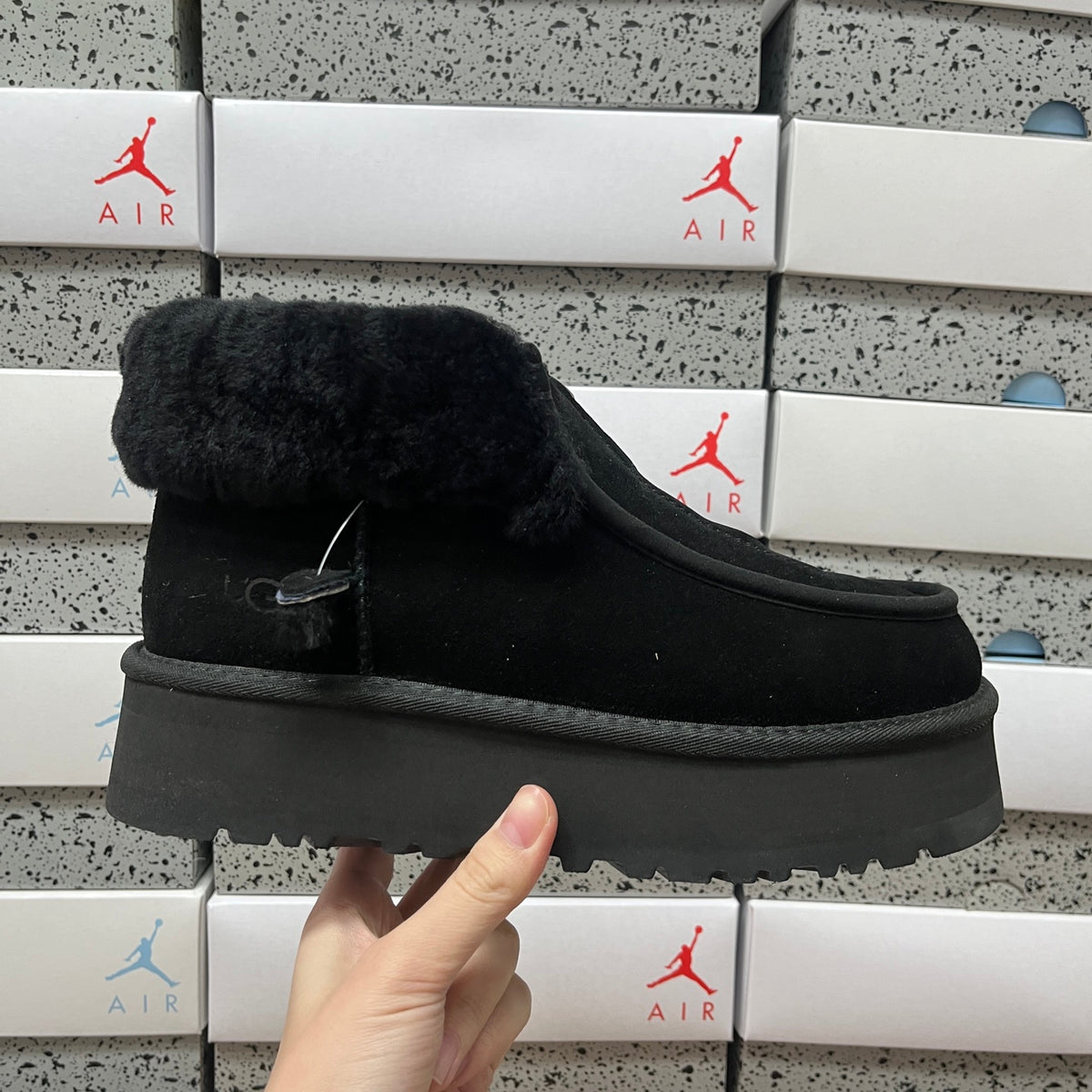 UGG Black Platform Ankle Boots with Plush Cuff