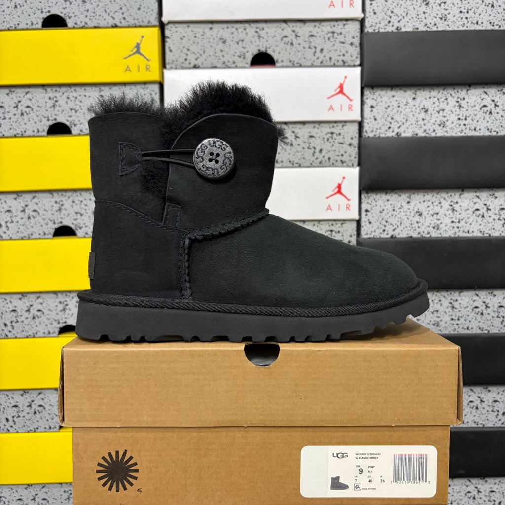 UGG Black Button Boots with Plush Trim