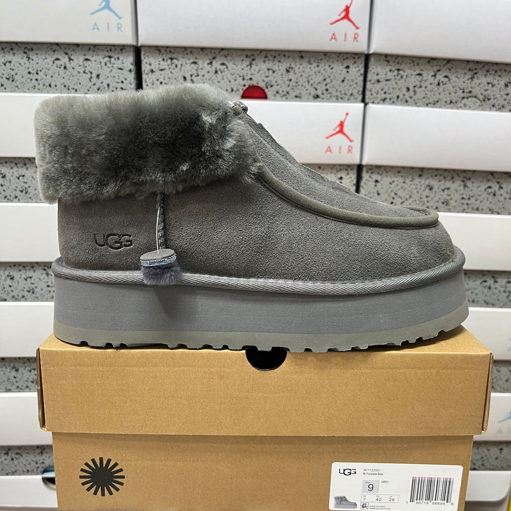 UGG Gray Platform Ankle Boots with Plush Cuff