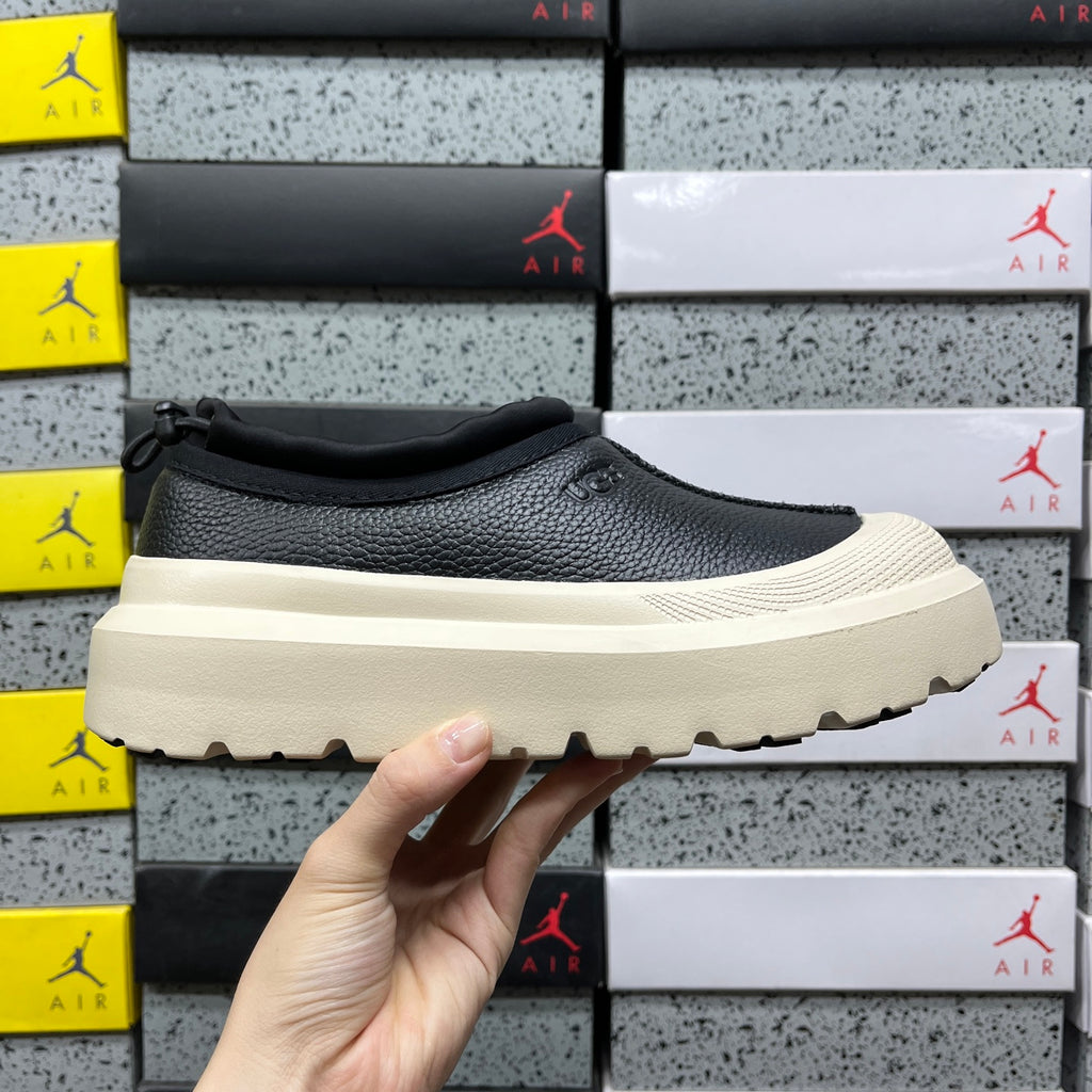 UGG Black Leather Chunky Slip-On Shoes with Cream Sole