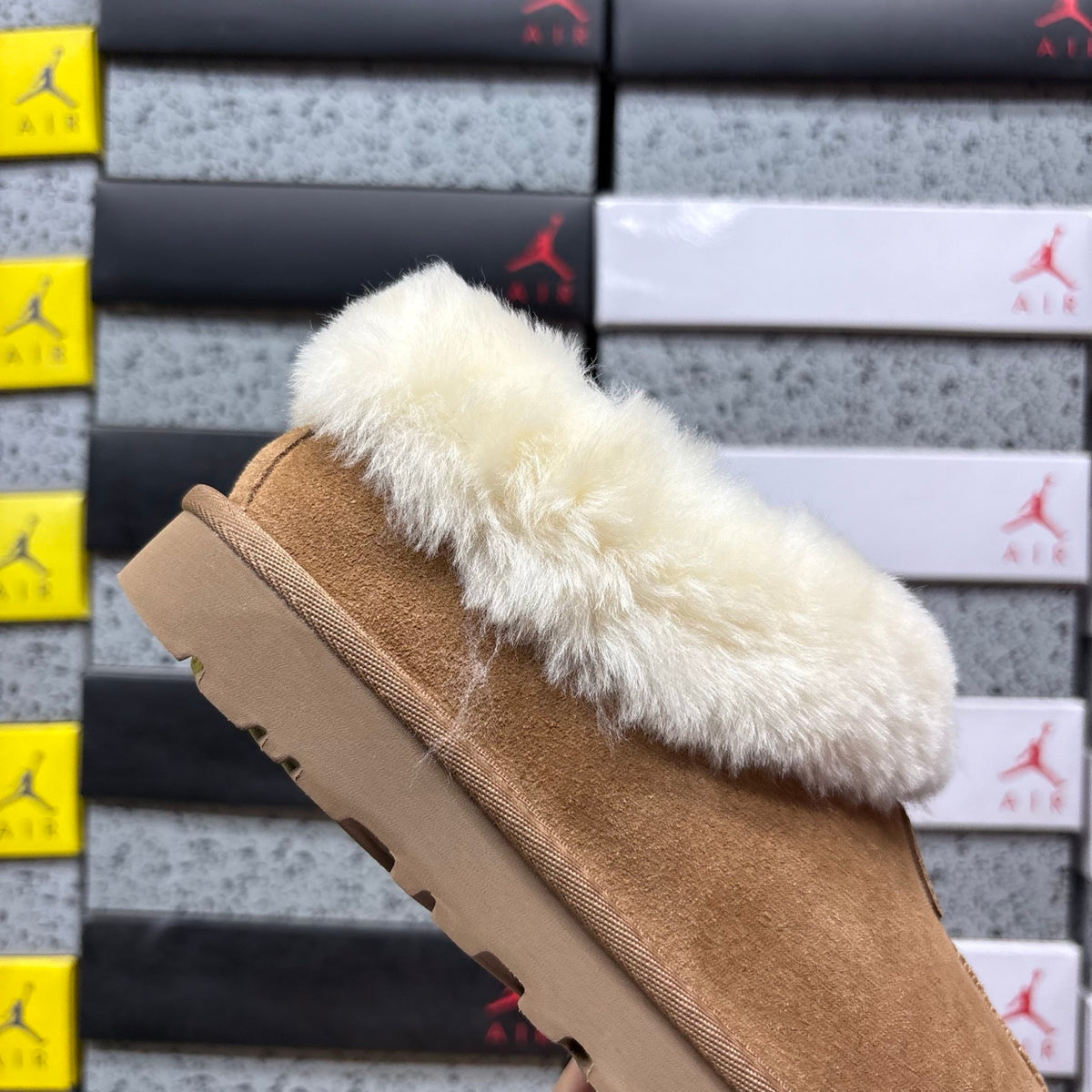 UGG Chestnut Slip-On Shoes with Cream Plush Collar