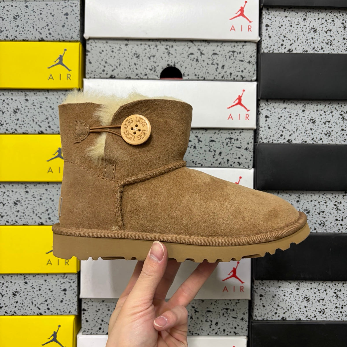 UGG Chestnut Button Boots with Plush Trim