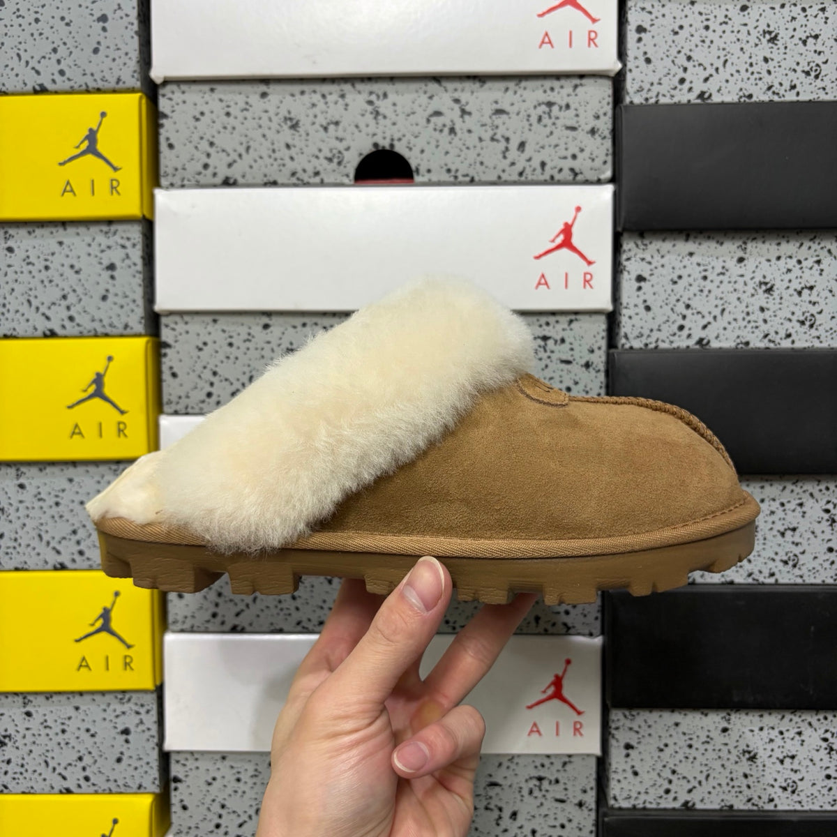 UGG Chestnut Slippers with Plush Collar and Notched Sole