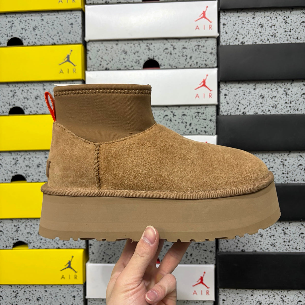 UGG Brown Platform Ankle Boots with Contrast Pull Tab