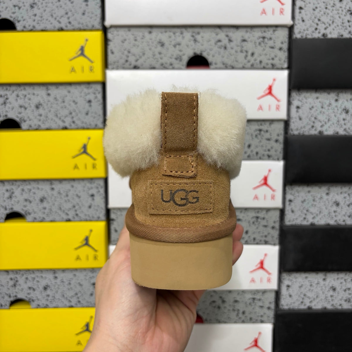 UGG Chestnut Platform Slip-Ons with Cream Plush Collar
