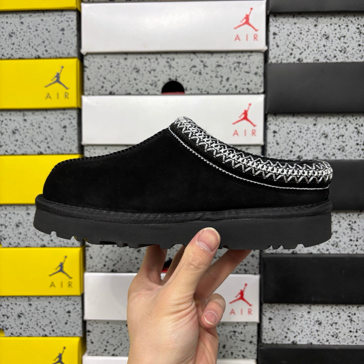 UGG Black Slip-On Slippers with Contrast Woven Trim