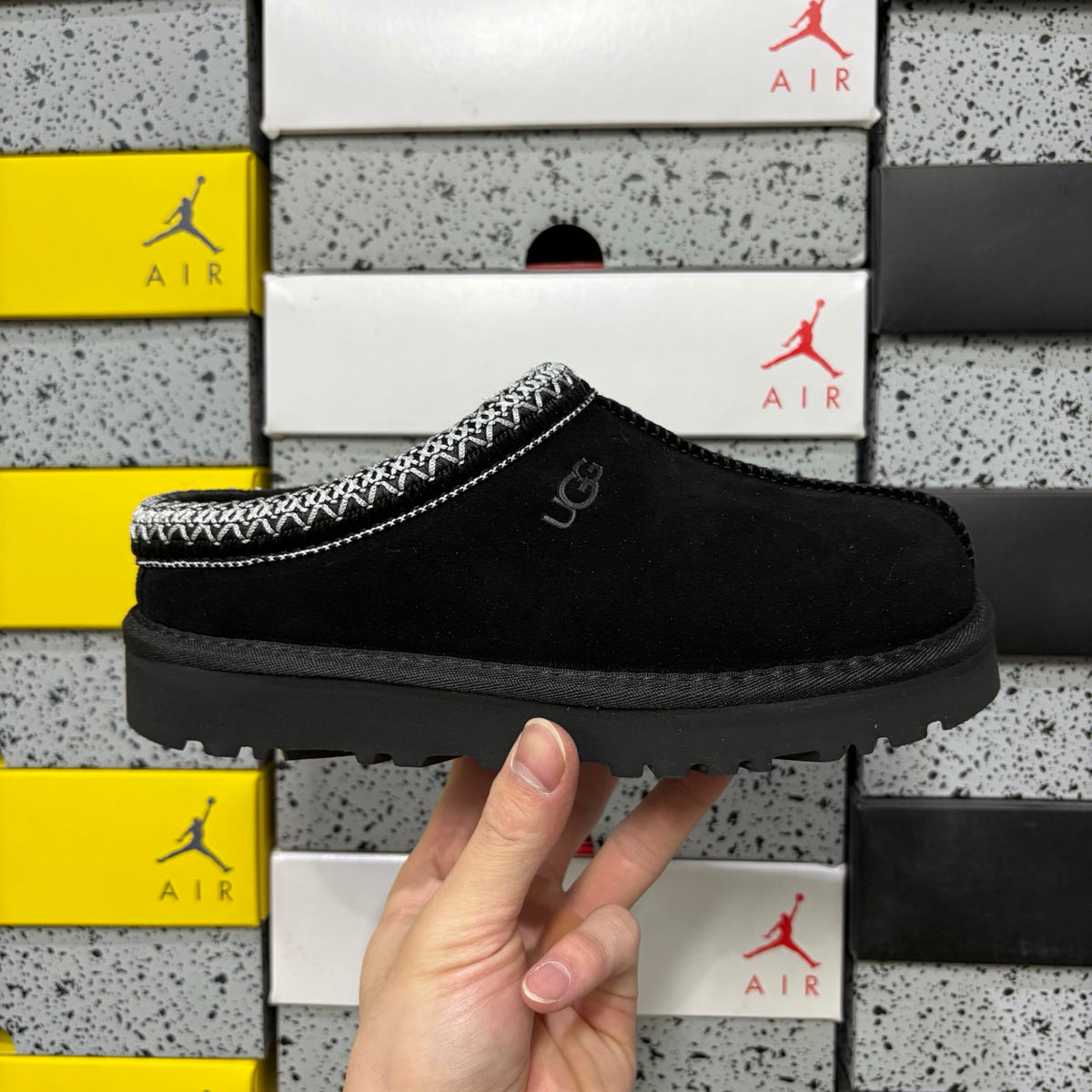 UGG Black Slip-On Slippers with Contrast Woven Trim