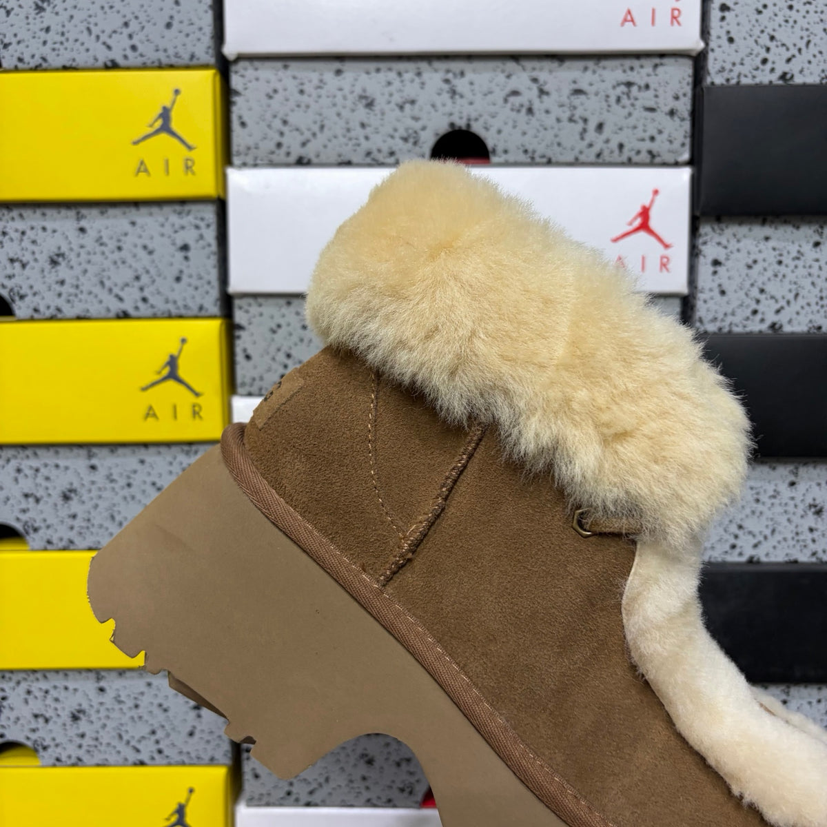 UGG Chestnut Platform Ankle Boots with Cream Plush Trim