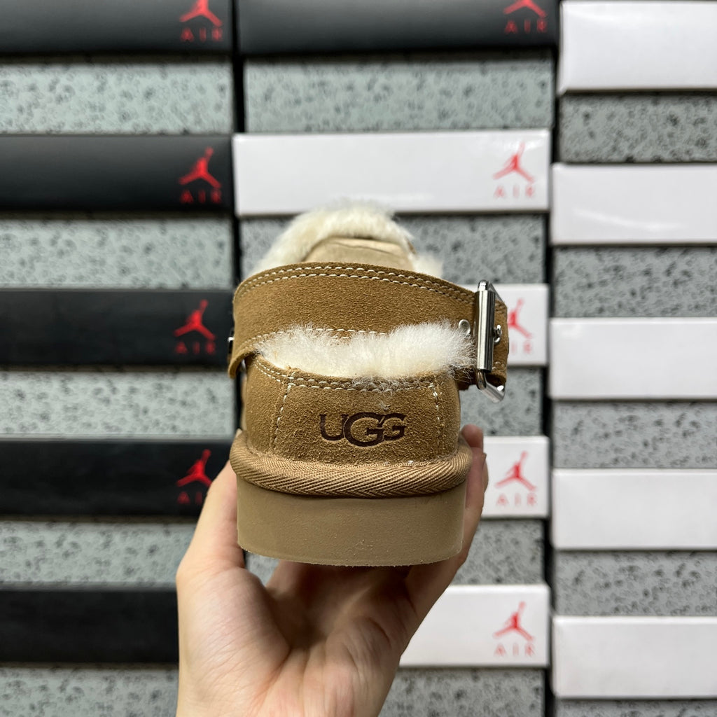 UGG Chestnut Clogs with Buckle Strap and Plush Lining