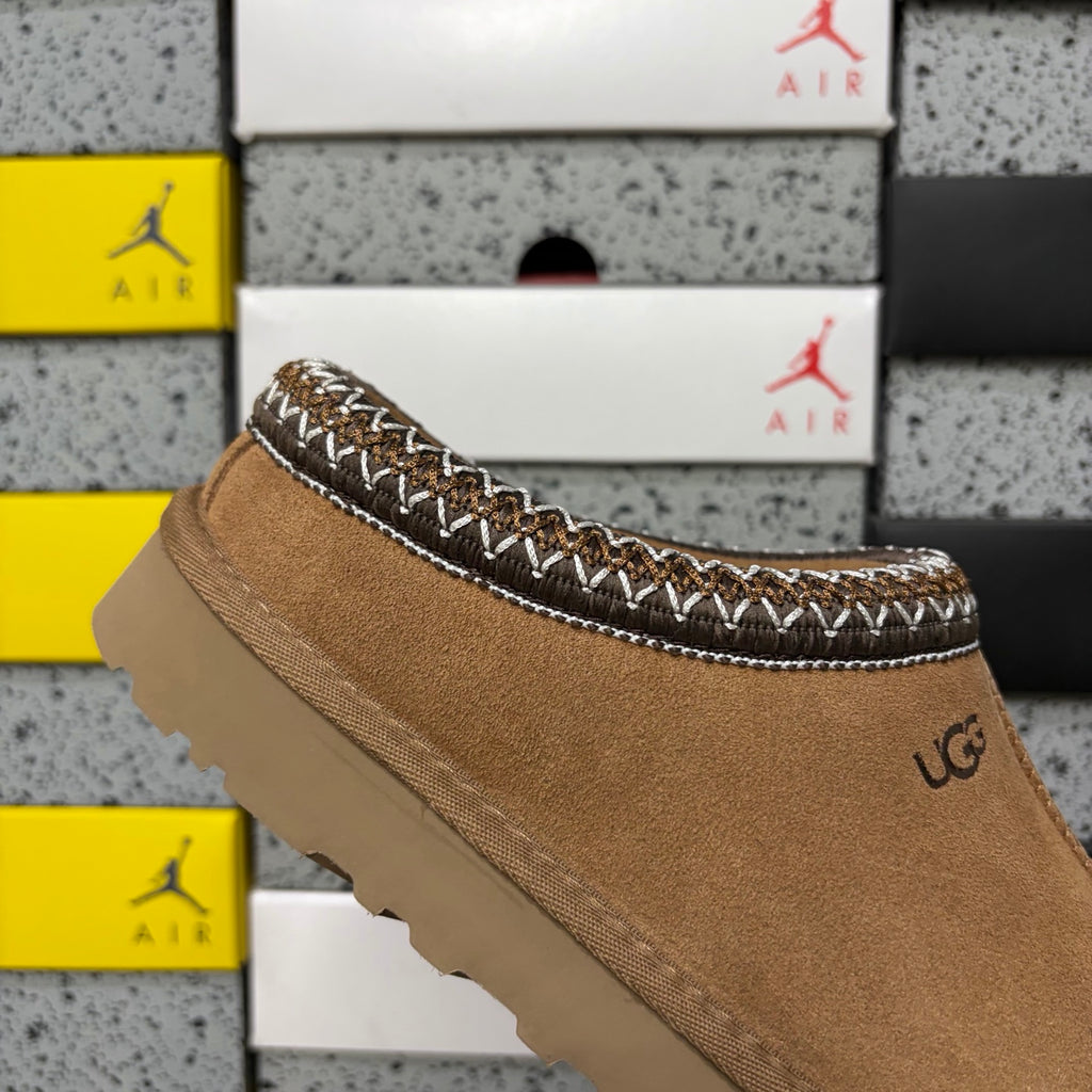 UGG Chestnut Slip-On Slippers with Contrast Woven Trim