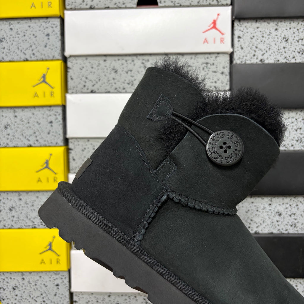 UGG Black Button Boots with Plush Trim