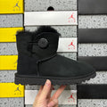 UGG Black Button Boots with Plush Trim