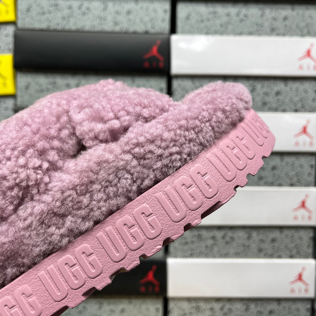 UGG Gray-Purple Plush Cross-Strap Platform Sandals