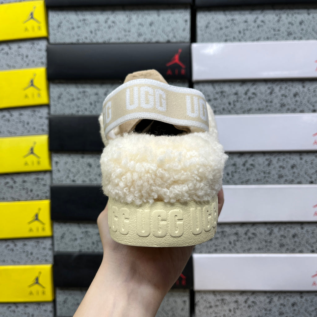 UGG Beige Plush Cross-Strap Platform Sandals
