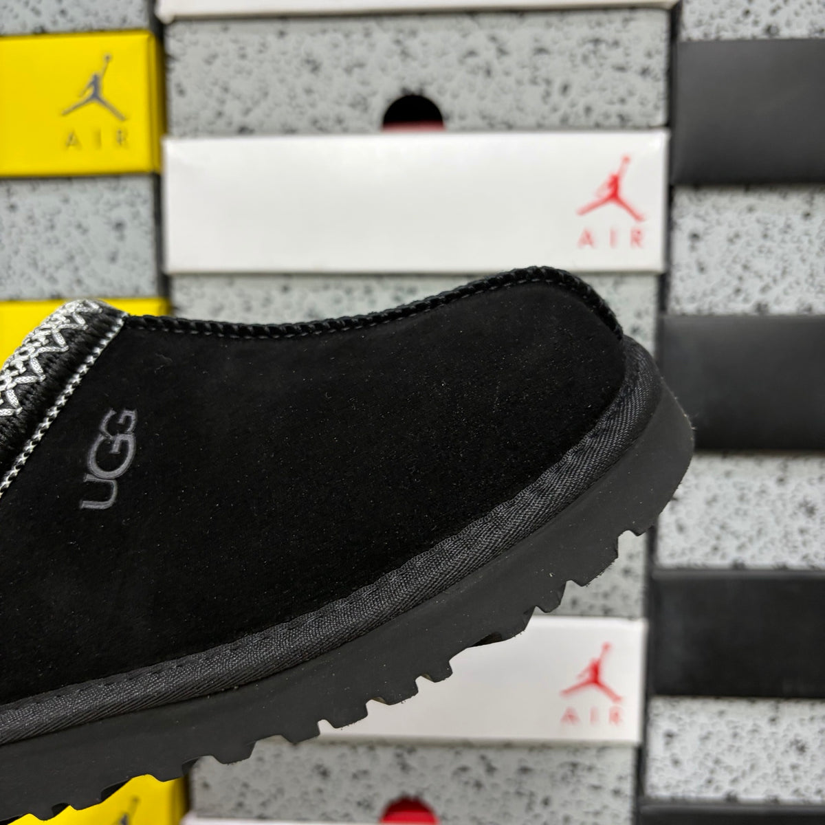 UGG Black Slip-On Slippers with Contrast Woven Trim