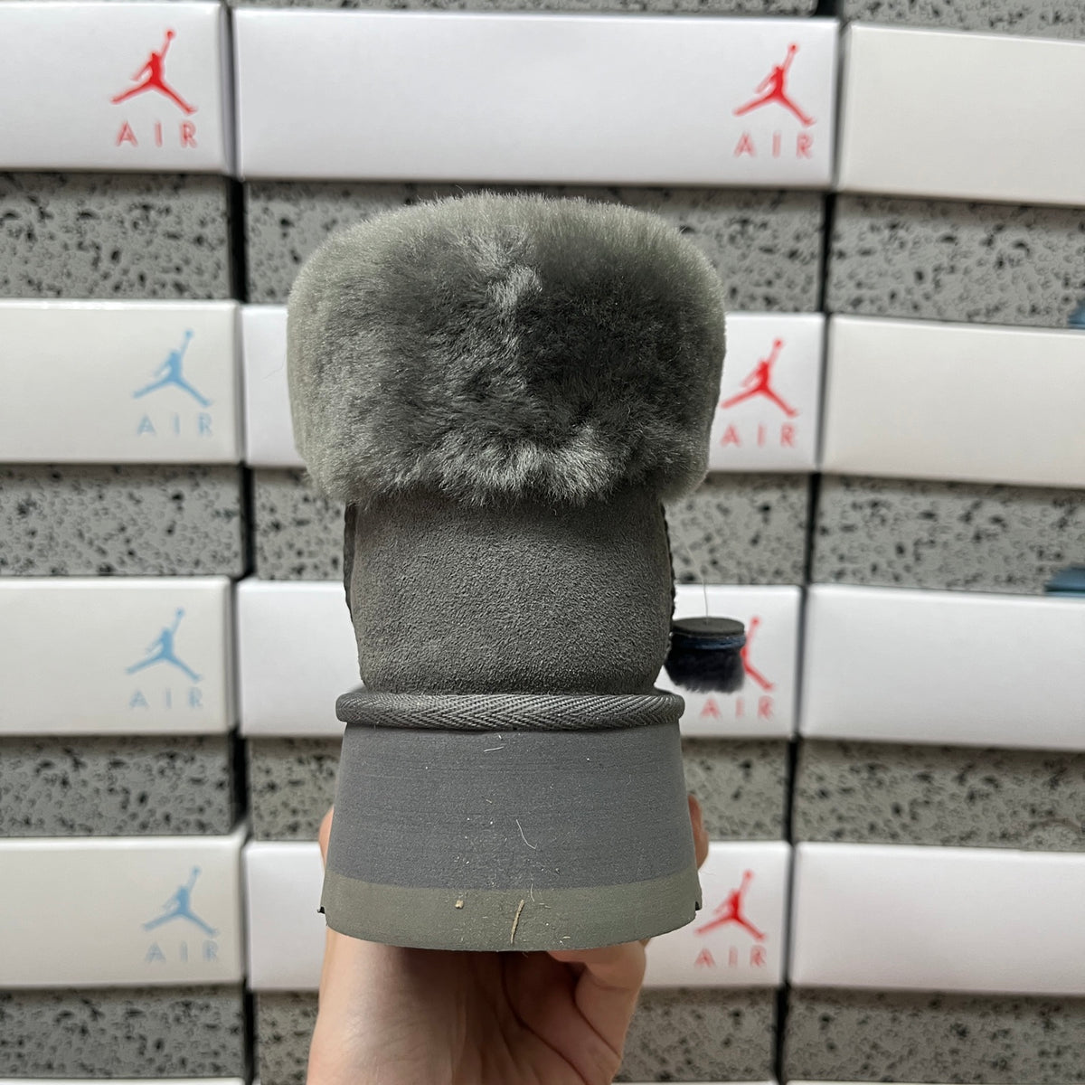 UGG Gray Platform Ankle Boots with Plush Cuff