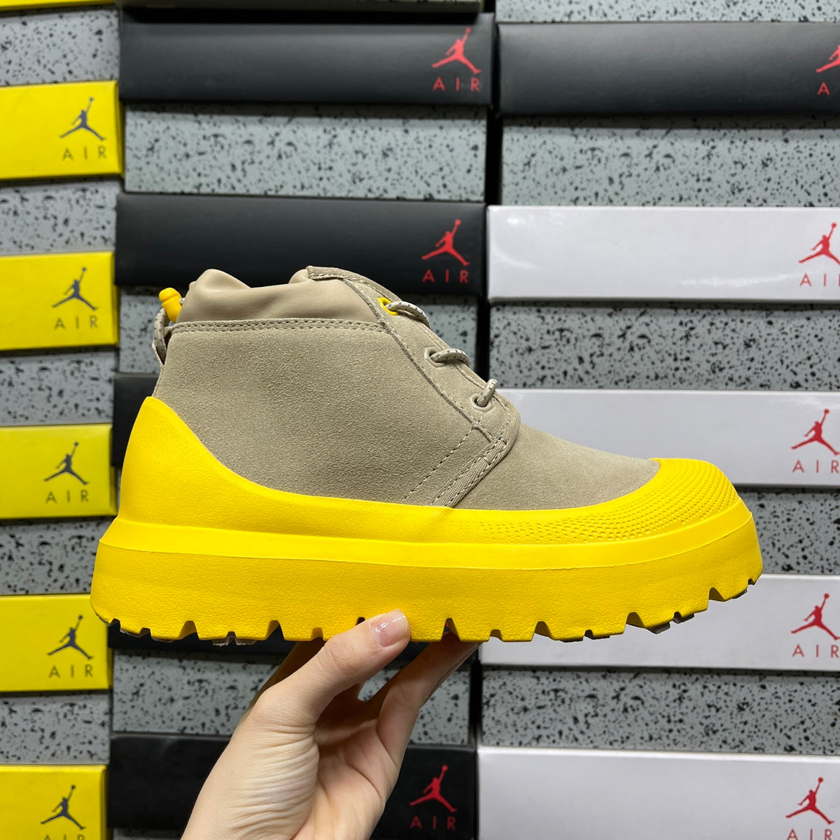 UGG Beige & Yellow Chunky Lace-Up Ankle Boots