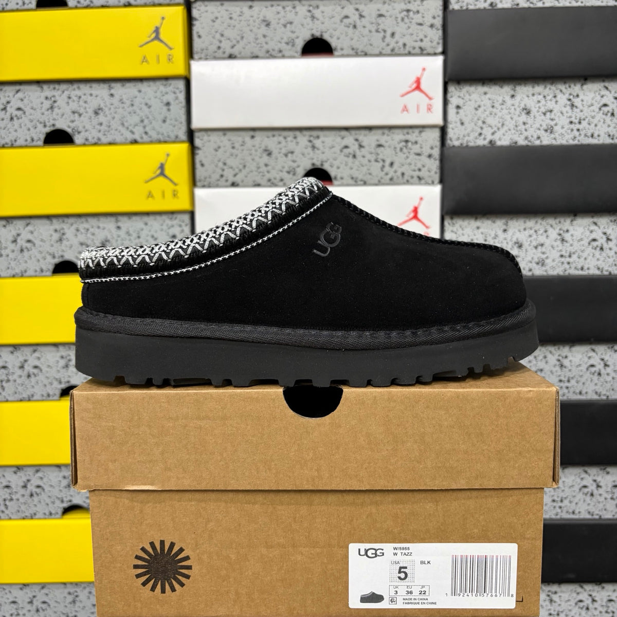 UGG Black Slip-On Slippers with Contrast Woven Trim