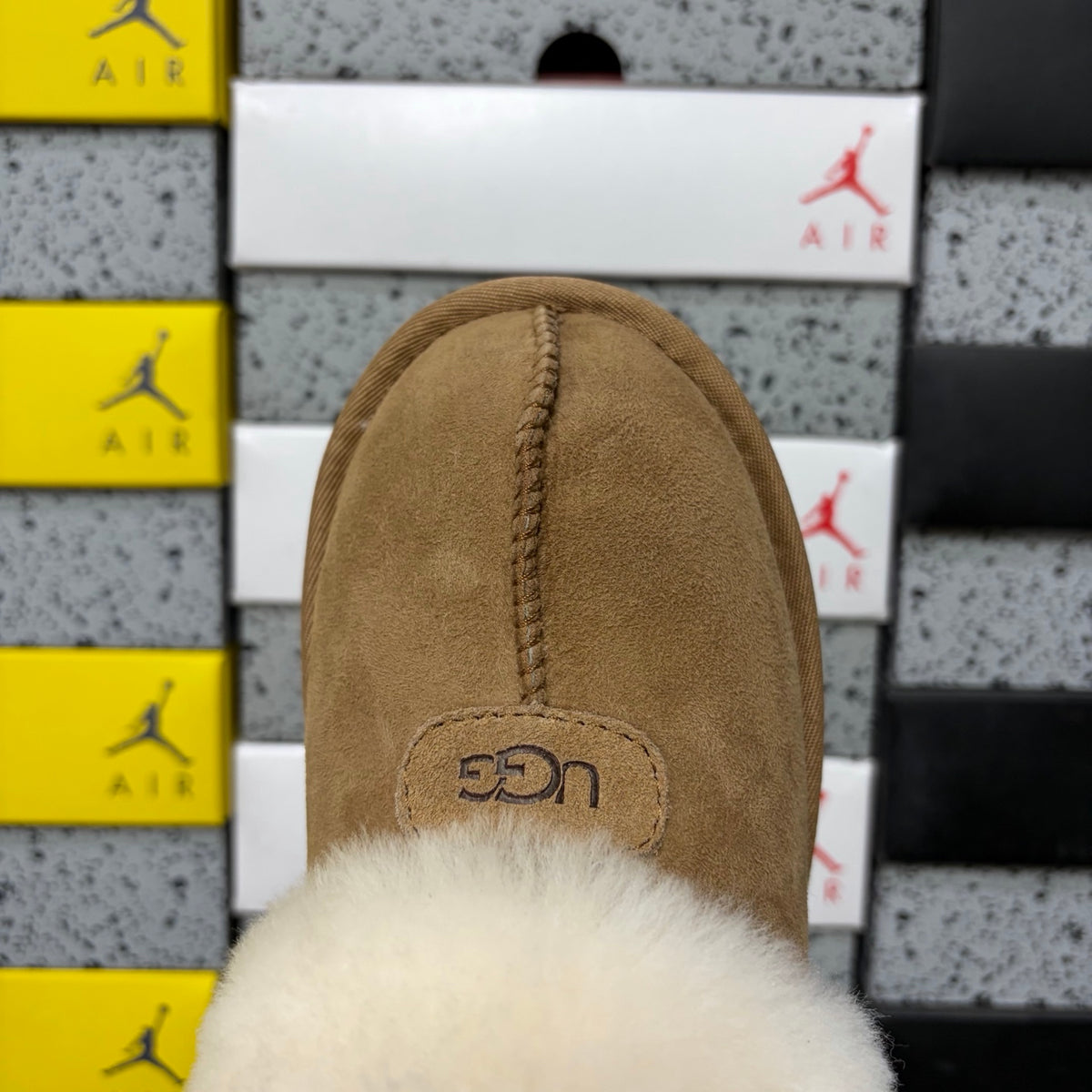UGG Chestnut Slippers with Plush Collar and Notched Sole