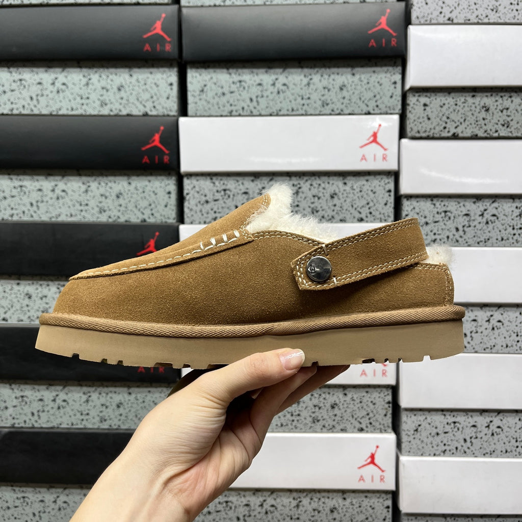 UGG Chestnut Clogs with Buckle Strap and Plush Lining
