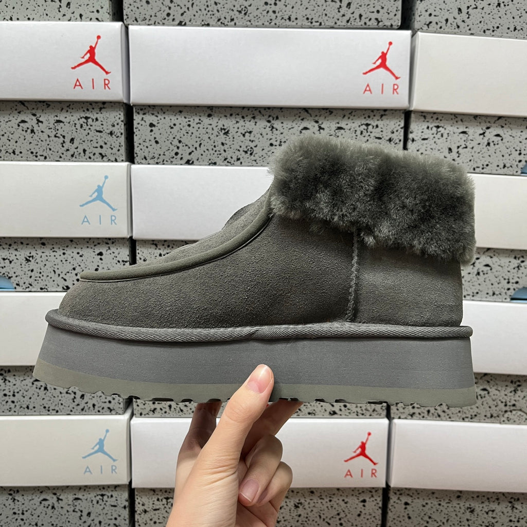 UGG Gray Platform Ankle Boots with Plush Cuff
