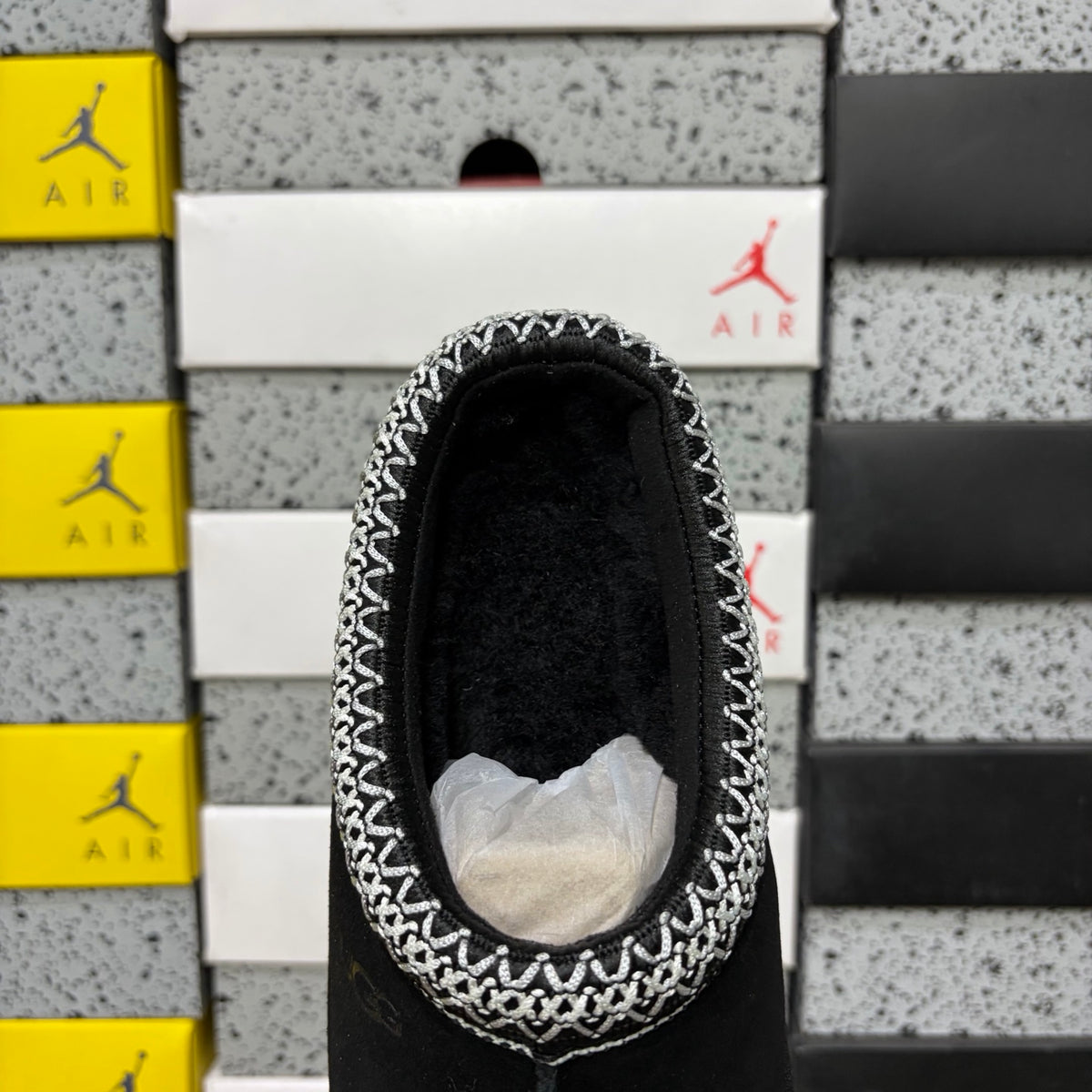 UGG Black Slip-On Slippers with Contrast Woven Trim