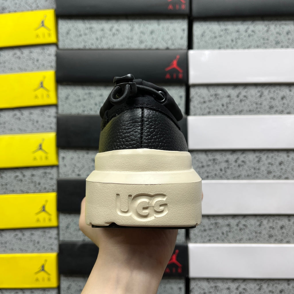 UGG Black Leather Chunky Slip-On Shoes with Cream Sole