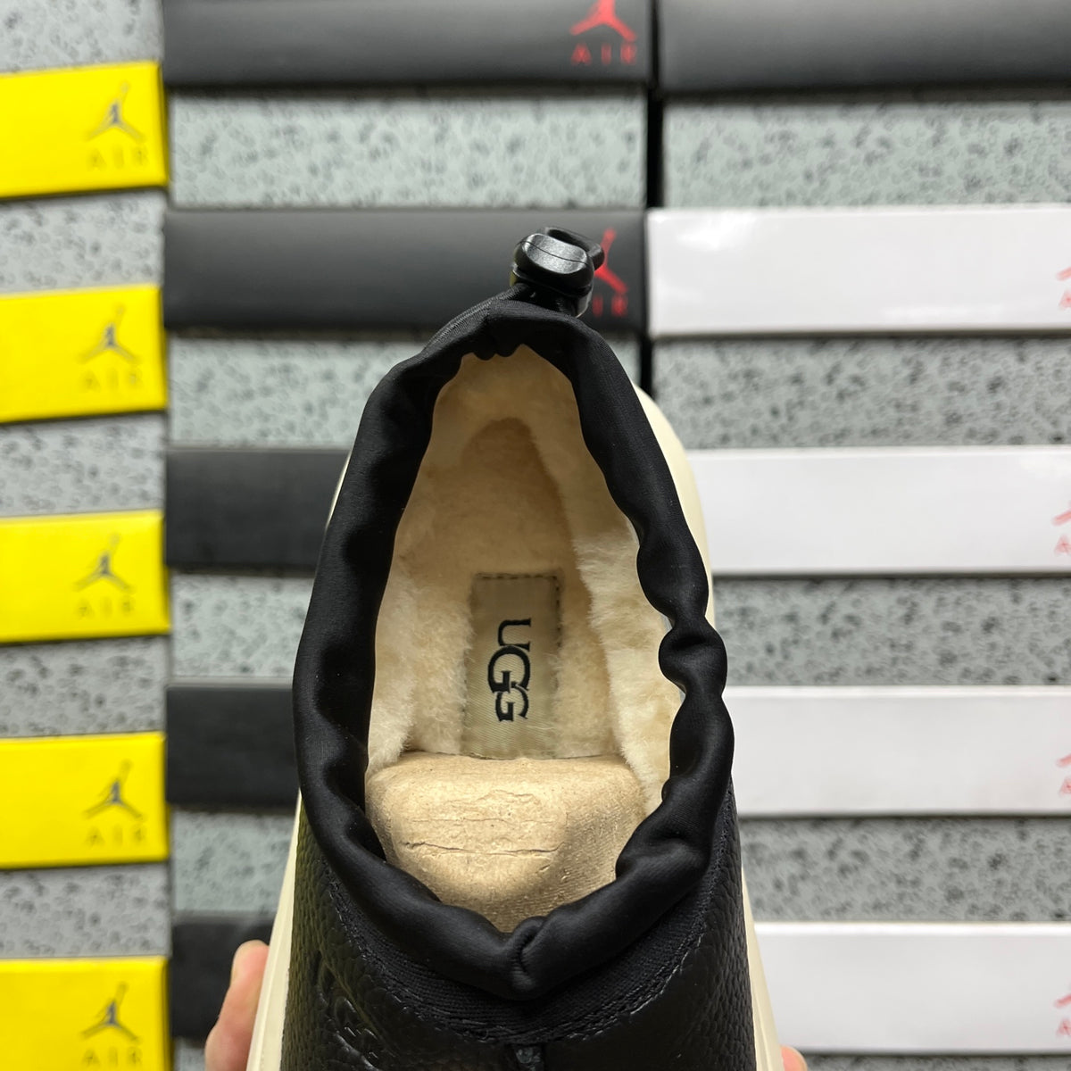 UGG Black Leather Chunky Slip-On Shoes with Cream Sole