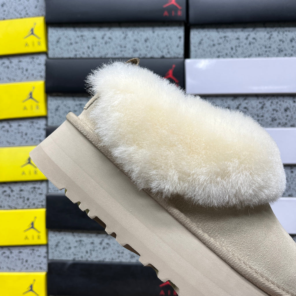 UGG Sand Platform Slip-Ons with Cream Plush Collar