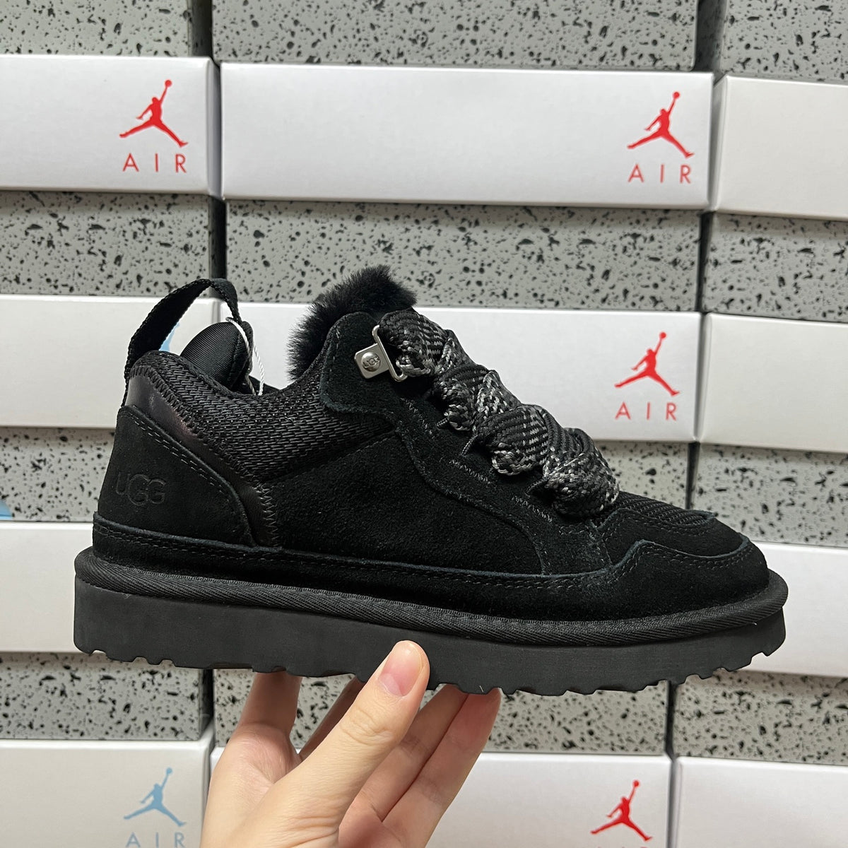 UGG Black Chunky Lace-Up Shoes with Woven Panels