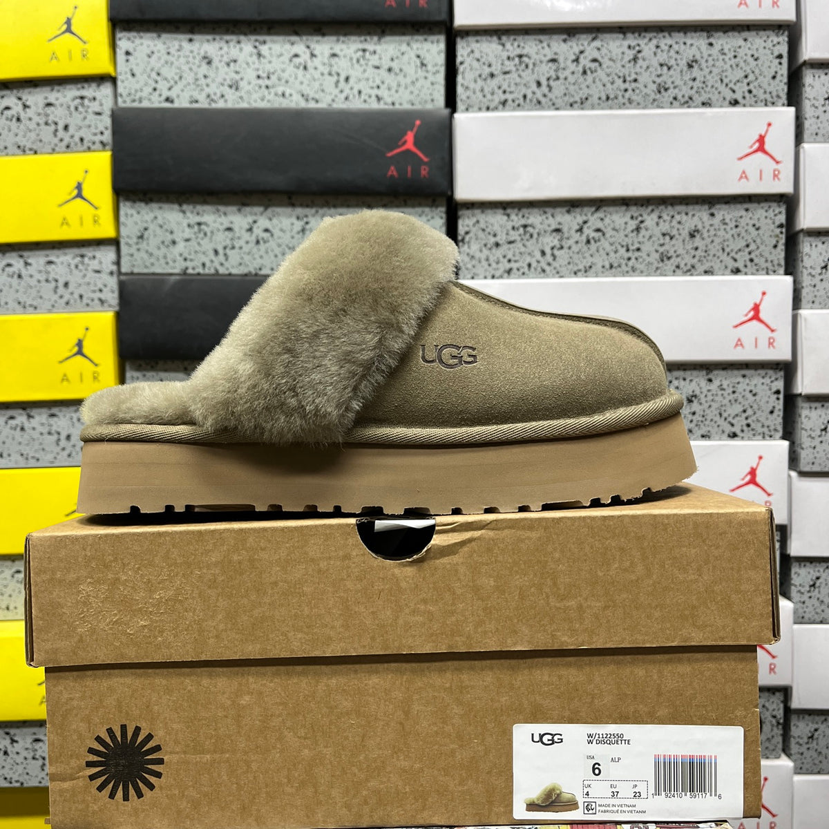 UGG Antelope Brown Platform Slippers with Plush Collar
