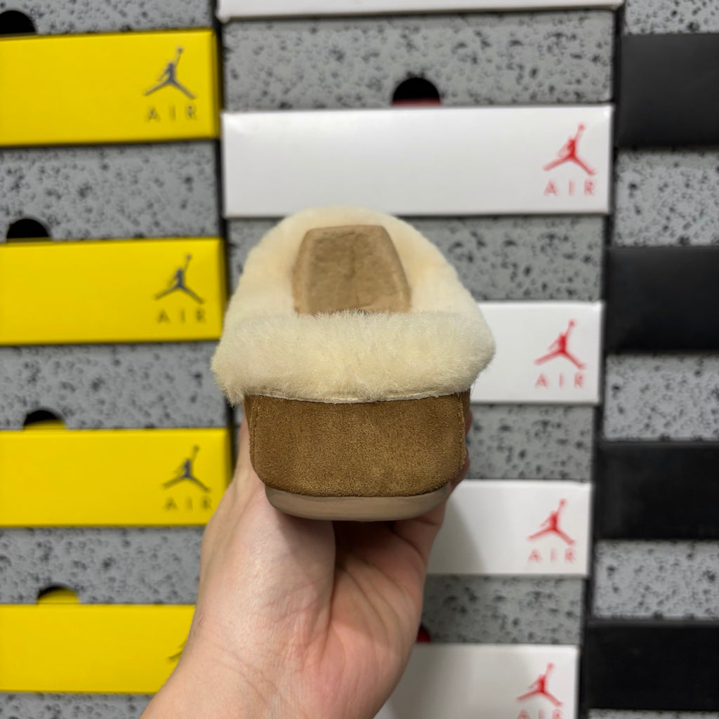 UGG Chestnut Moccasin Slippers with Cream Plush Collar