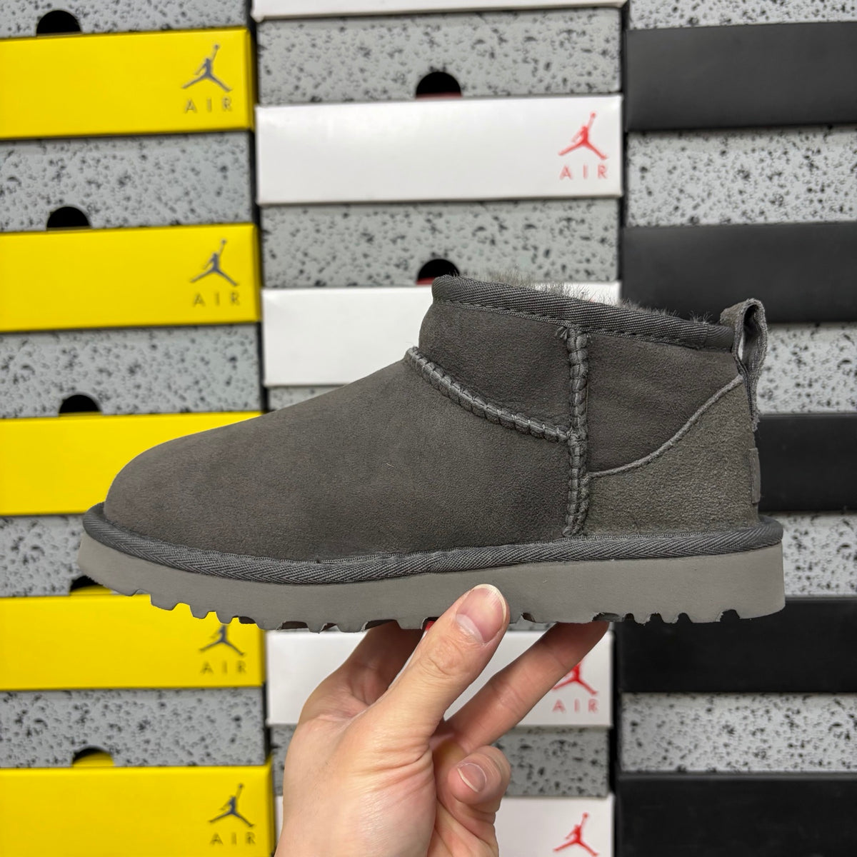 UGG Gray Mini Pull-On Boots with Plush Lining