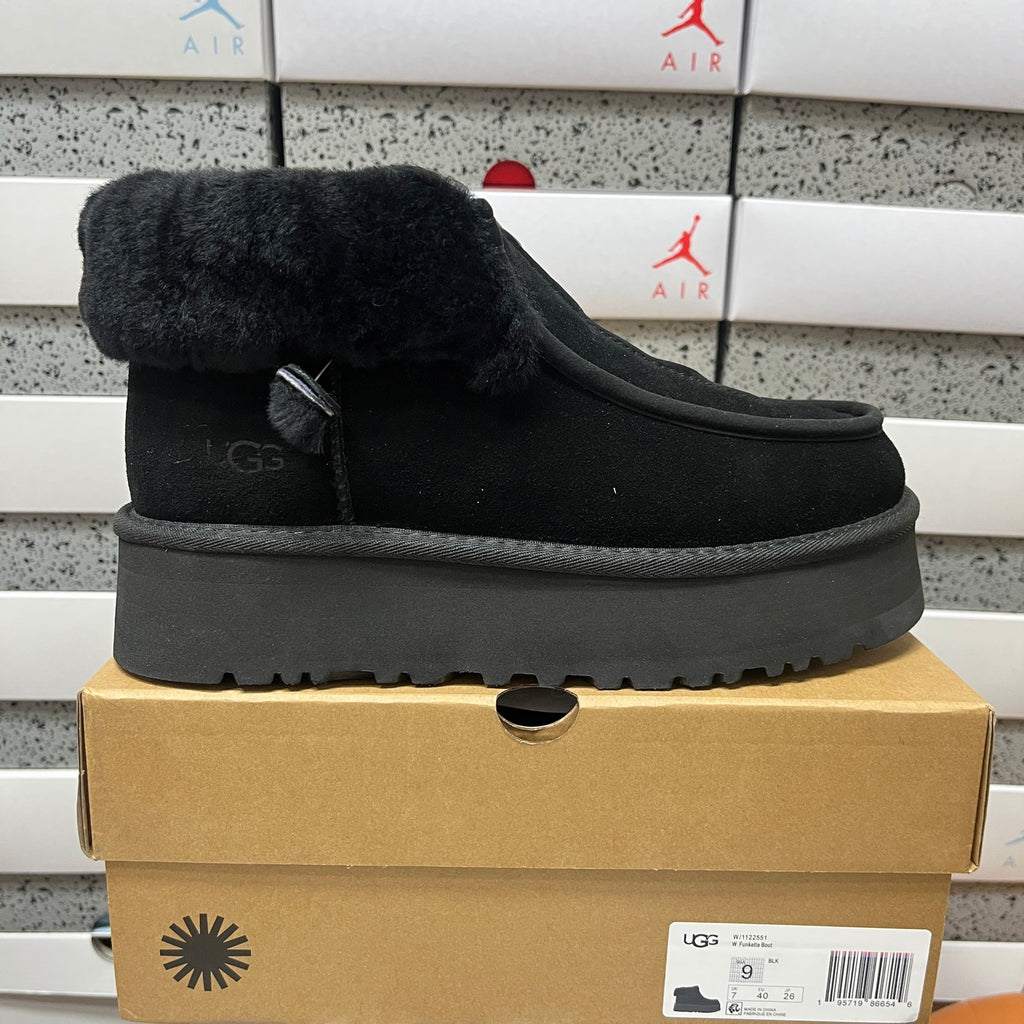 UGG Black Platform Ankle Boots with Plush Cuff