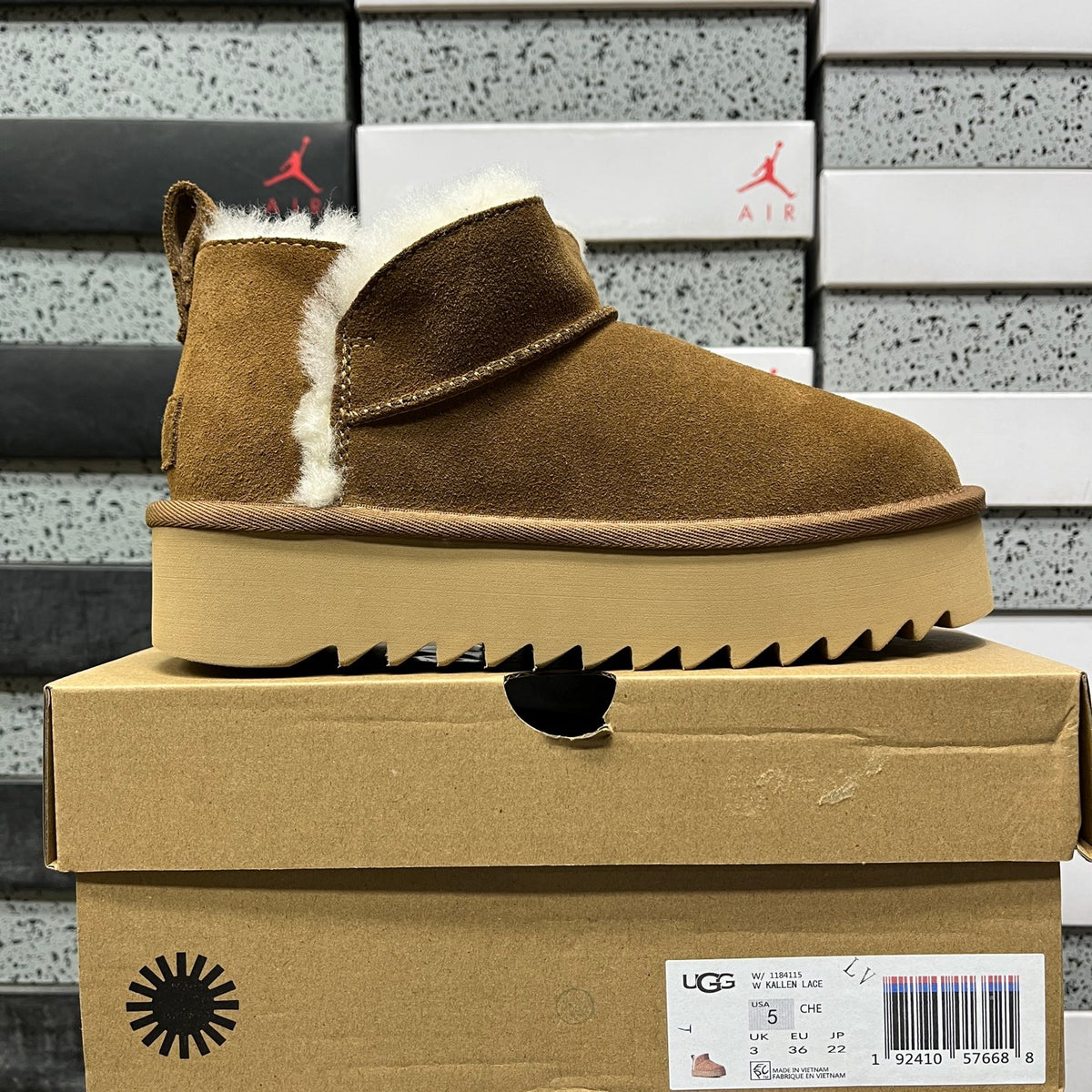 UGG Chestnut 5cm Platform Ankle Boots with Plush Trim