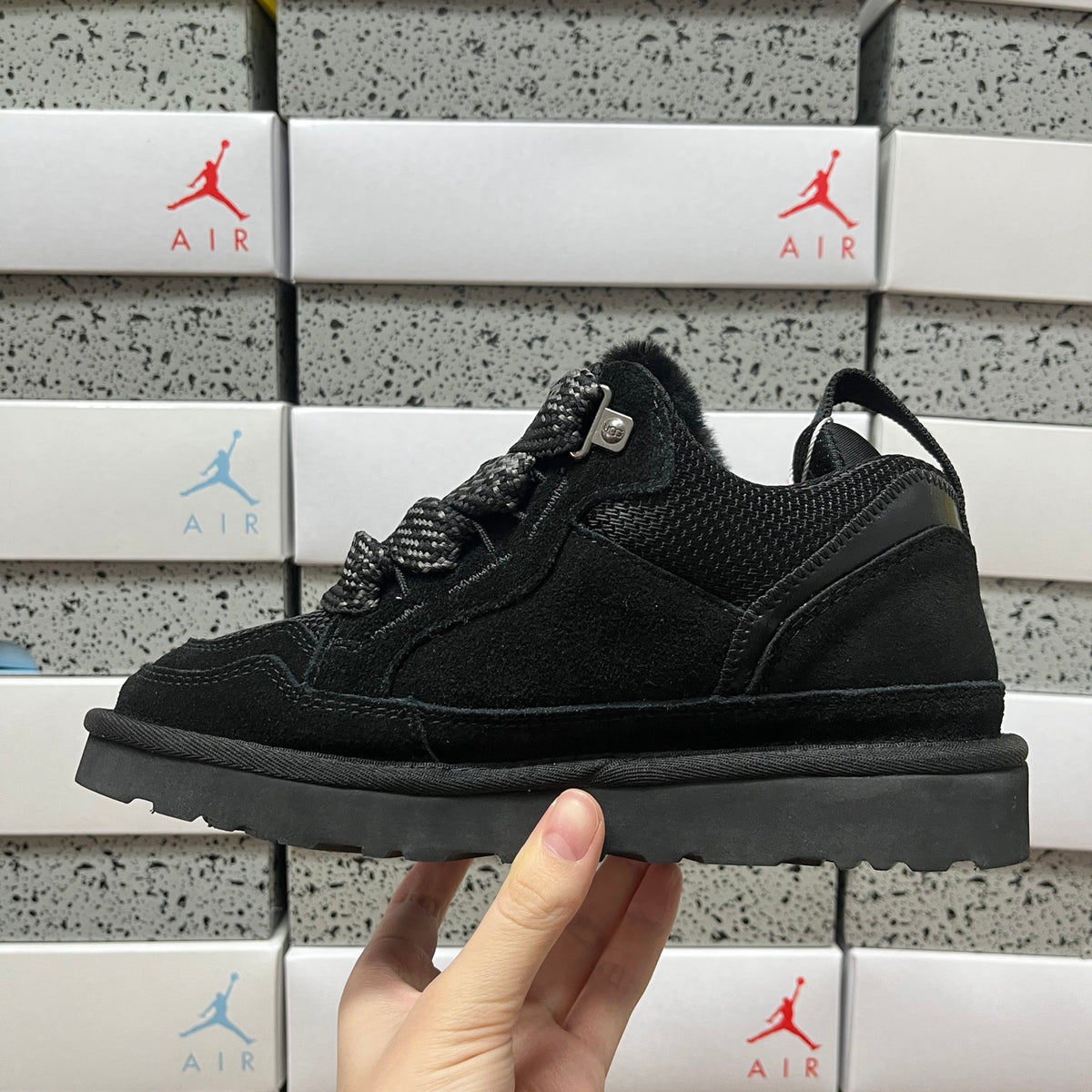 UGG Black Chunky Lace-Up Shoes with Plush Tongue
