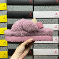 UGG Gray-Purple Plush Cross-Strap Platform Sandals