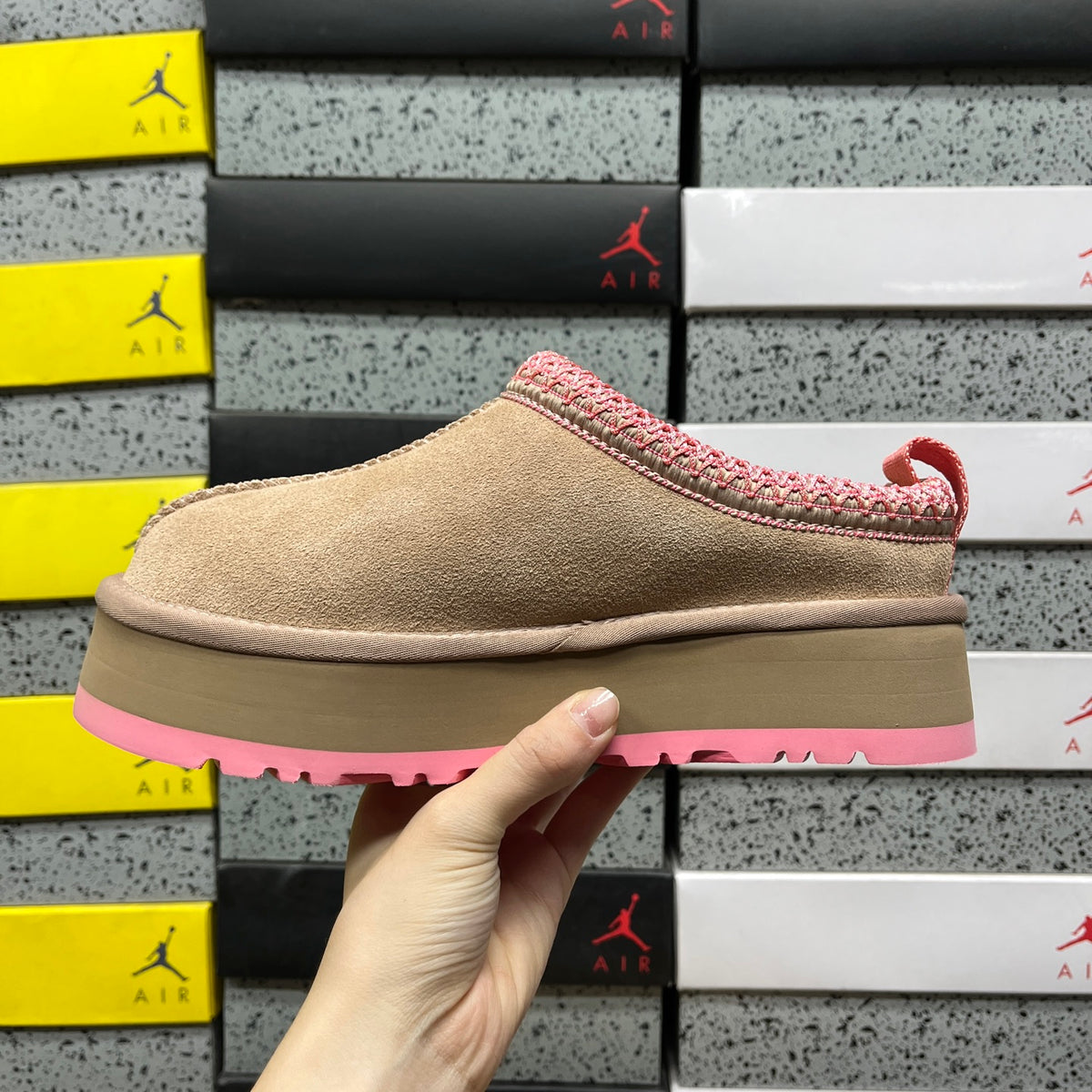 UGG Brown & Pink Platform Slip-On Slippers