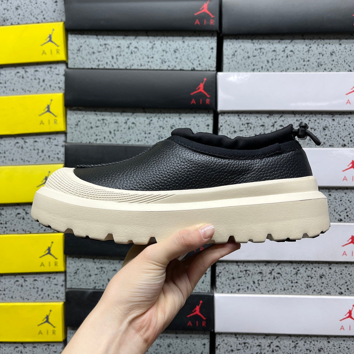 UGG Black Leather Chunky Slip-On Shoes with Cream Sole