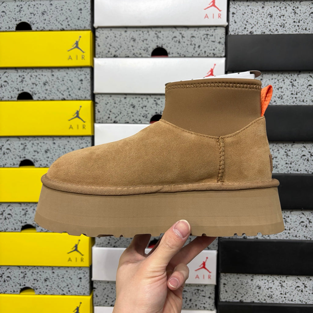 UGG Brown Platform Ankle Boots with Contrast Pull Tab