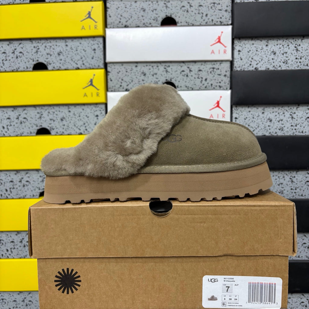 UGG Antelope Brown Platform Slippers with Plush Collar