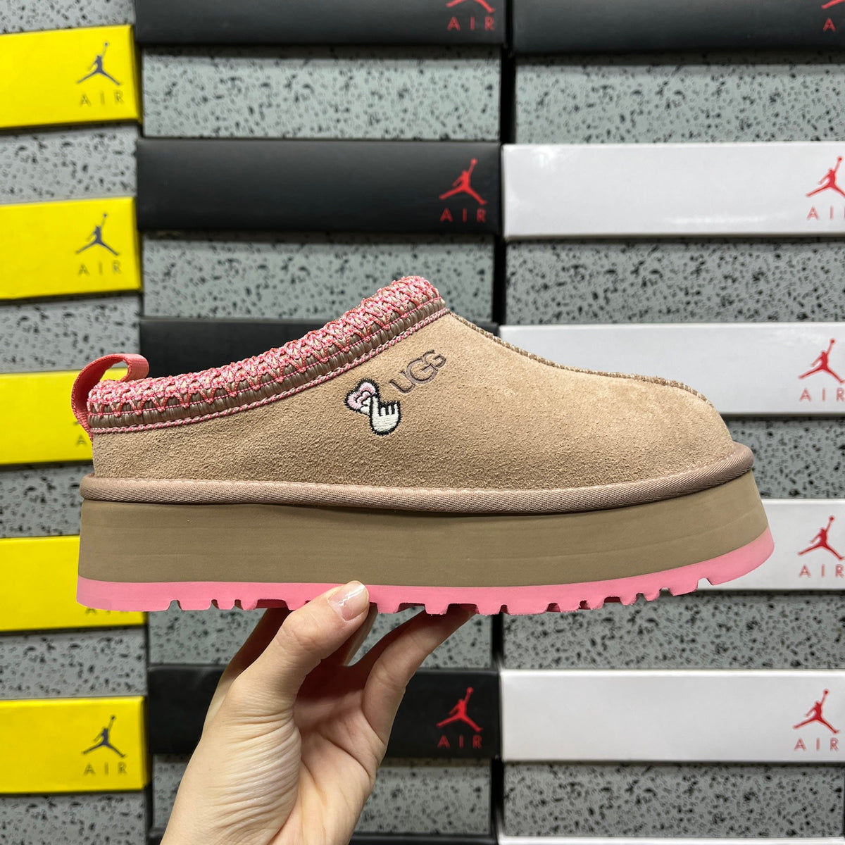 UGG Brown & Pink Platform Slip-On Slippers