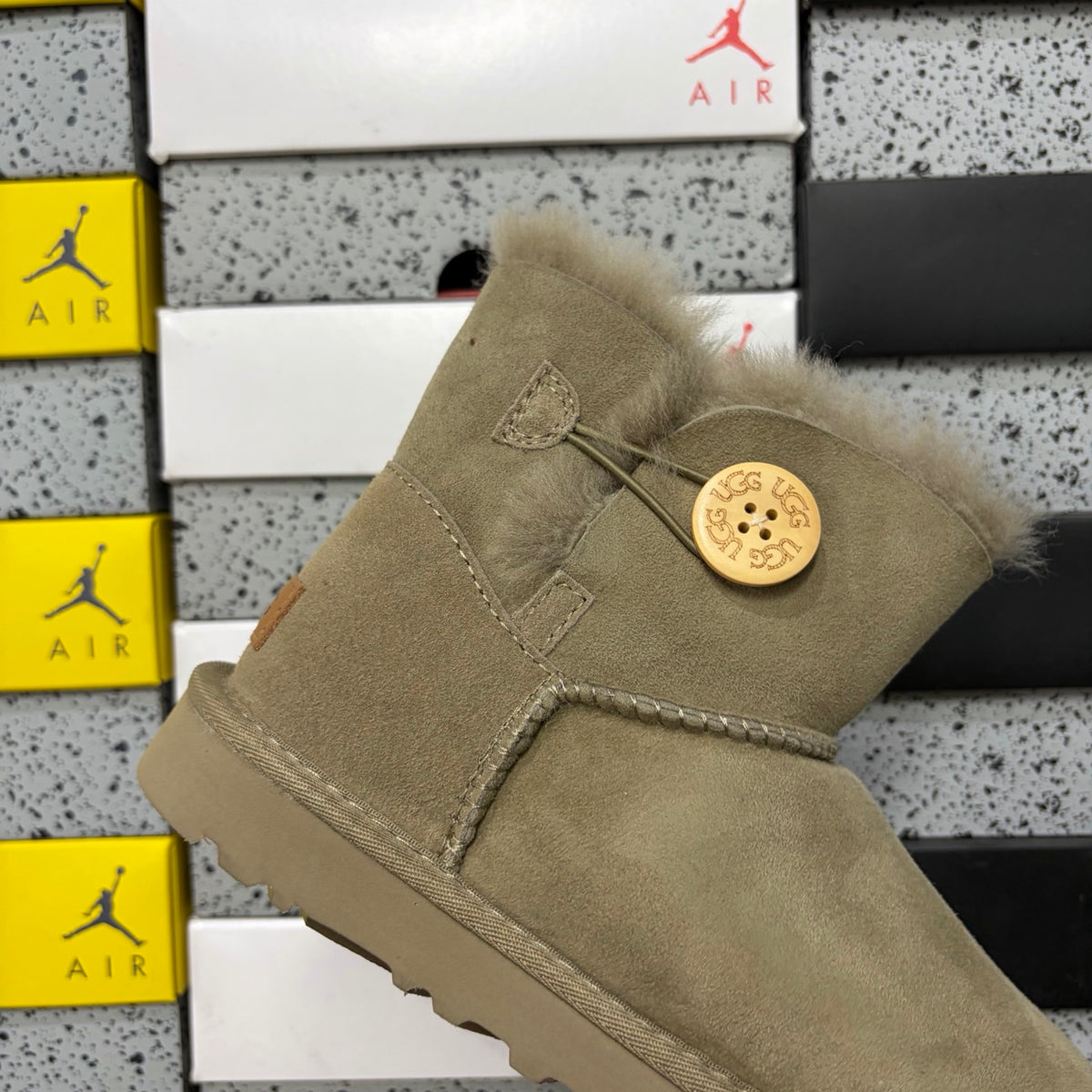 UGG Antelope Brown Button Boots with Plush Trim