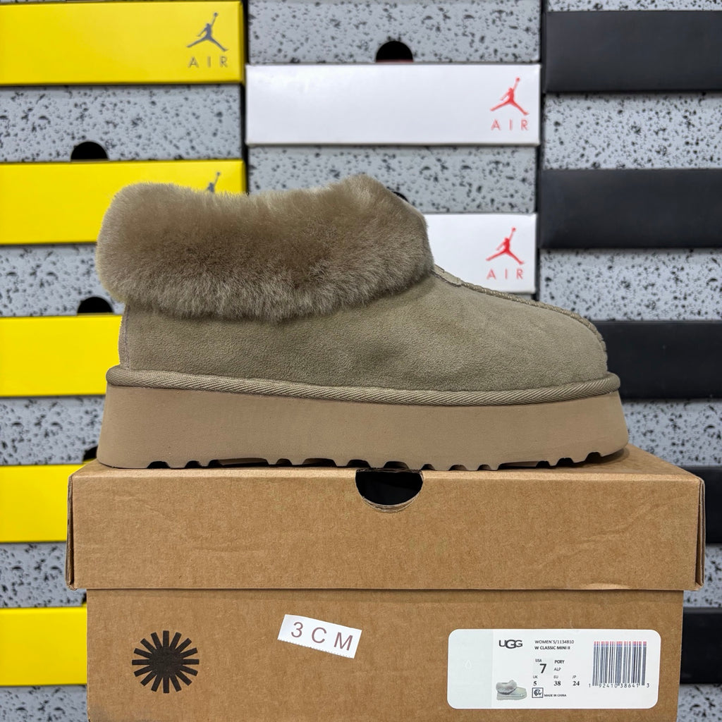 UGG Antelope Brown Platform Slip-Ons with Plush Collar