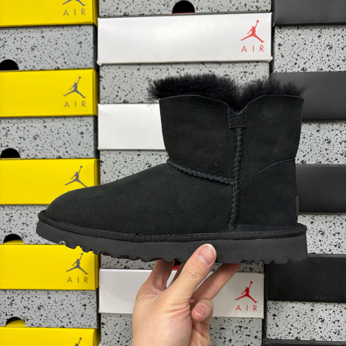 UGG Black Button Boots with Plush Trim