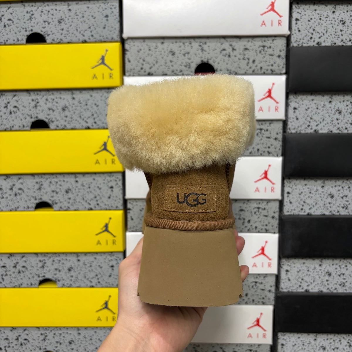 UGG Chestnut Platform Ankle Boots with Cream Plush Trim