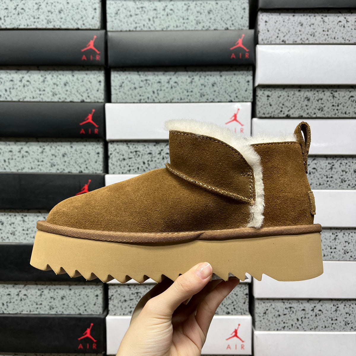 UGG Chestnut 5cm Platform Ankle Boots with Plush Trim