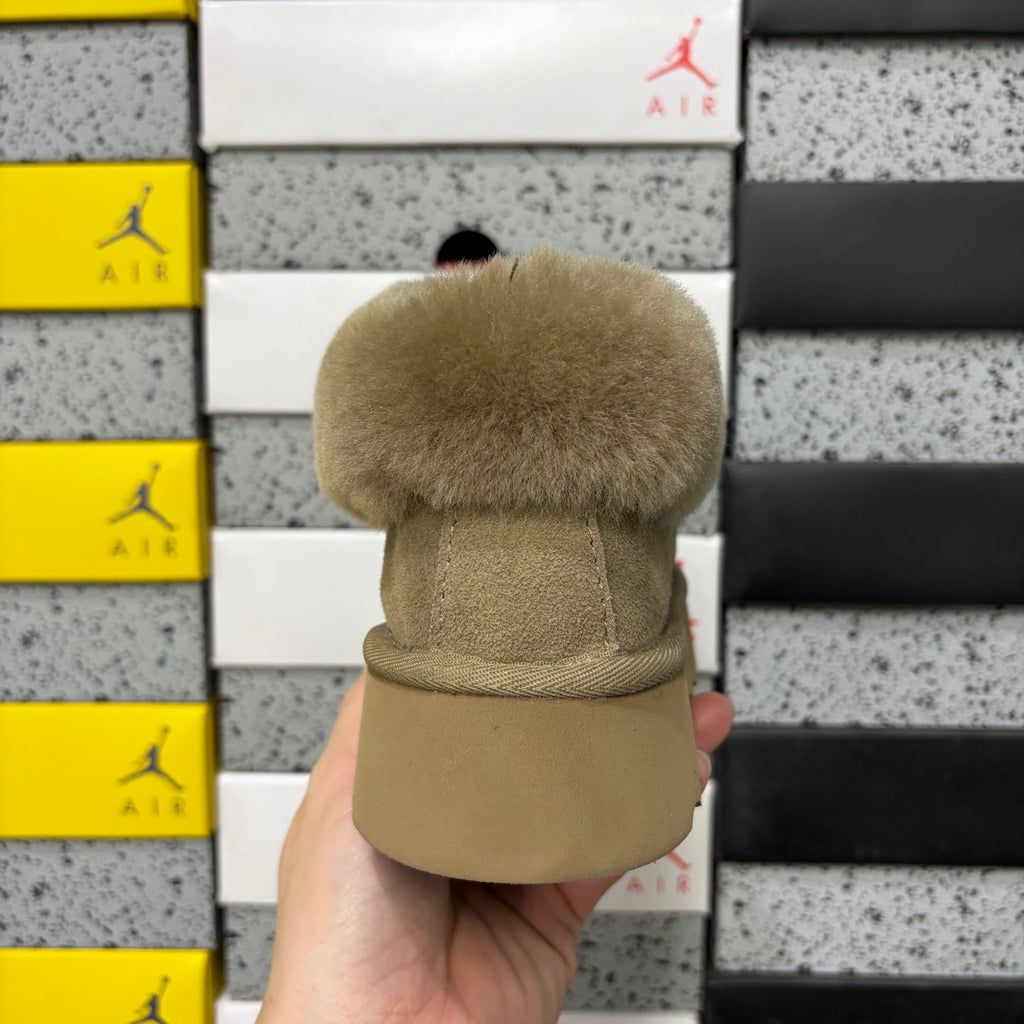 UGG Antelope Brown Platform Slip-Ons with Plush Collar